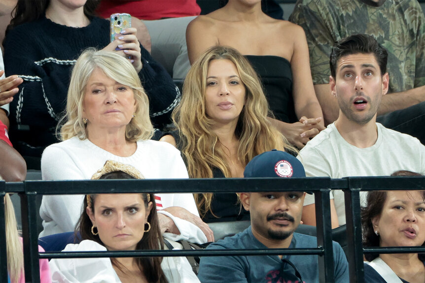 Martha Stewart wears a white shirt in the audience at the 2024 olympics