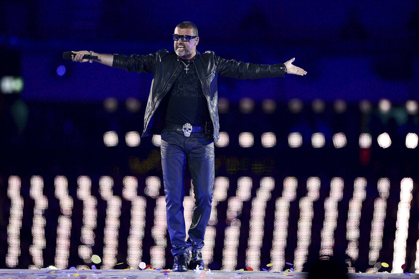 George Michael performing during the 2012 London Olympics Closing Ceremony.