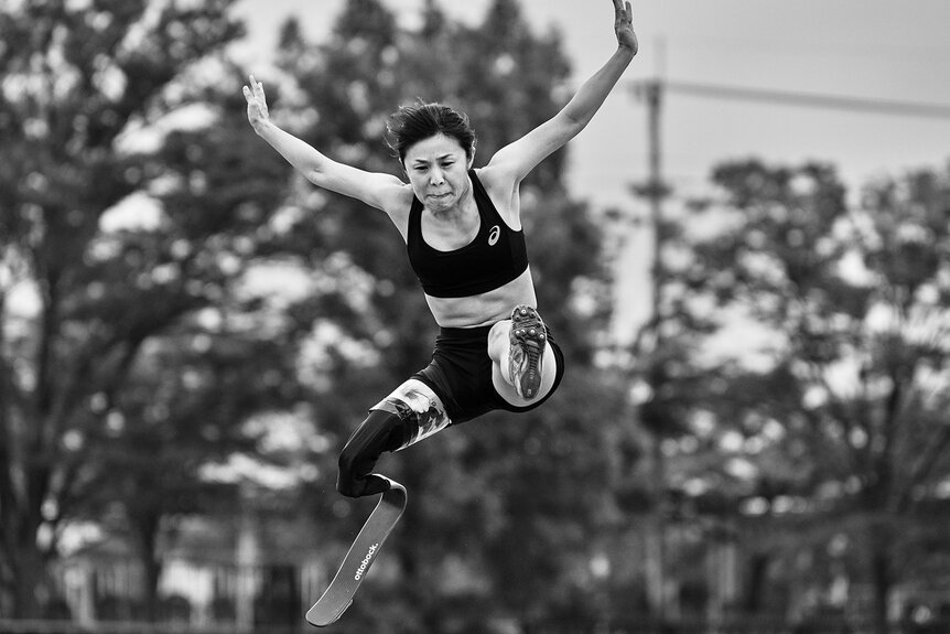 Hitomi Onishi of Japan in action during sprint and long jump training at Konosu Athletics Stadium