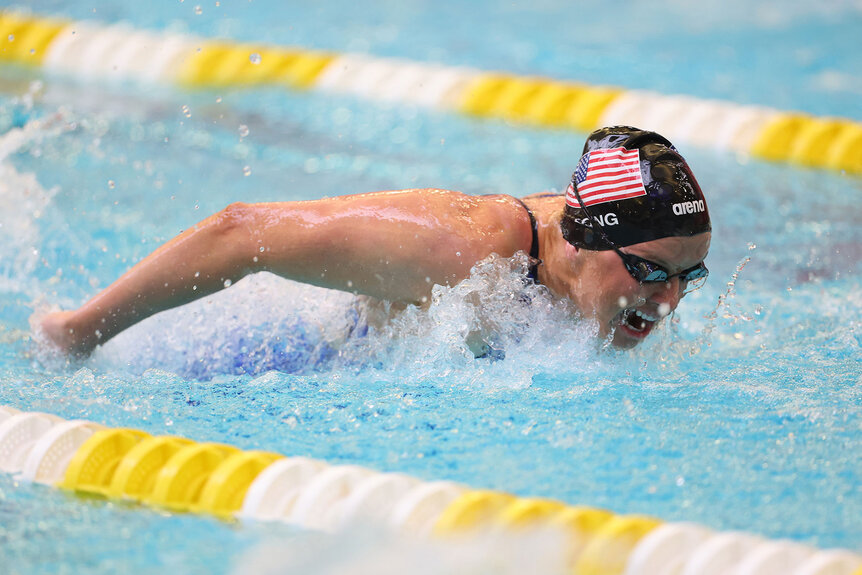 Jessica Long of the United States competes in the Women's 100 Meter Butterfly S8 heats during the 2024 U.S. Paralympic Swimming Trials