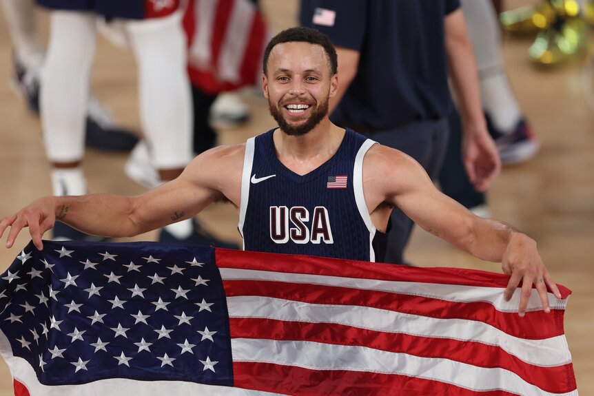 Steph Curry celebrates after Team USA wins gold medal at the 2024 Olympics