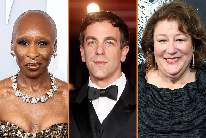 A split of Cynthia Erivo, Bj Novak, and Margo Martindale.