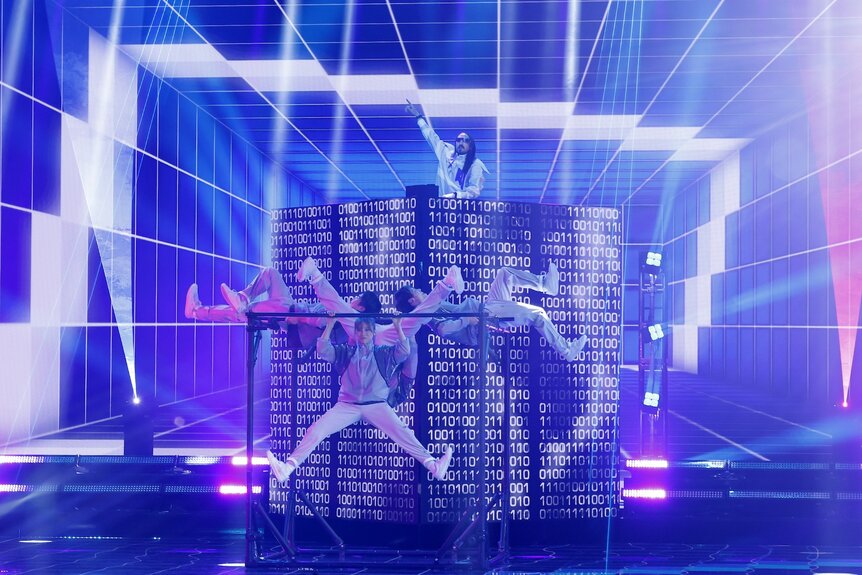 AIRFOOTWORKS & Steve Aoki perform onstage on America's Got Talent Episode 1920.