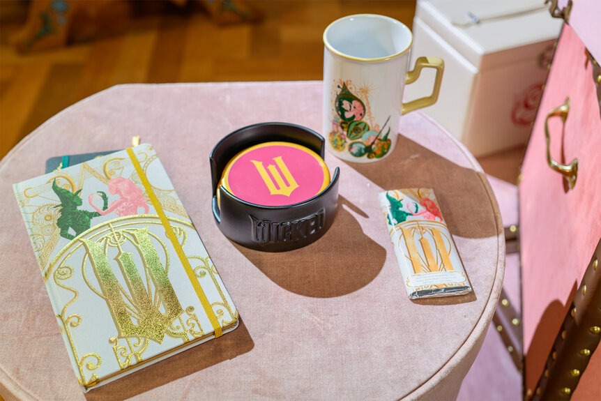 A book, coasters and a mug at the wicked store in universal parks