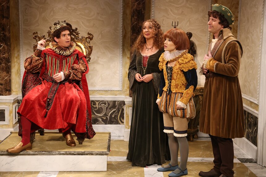 Sarah Sherman Andrew Dismukes Maya Rudolph Andy Samberg dressed in Medieval clothes in an SNL sketch.