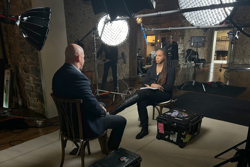 Blayne Alexander interviews someone for Dateline