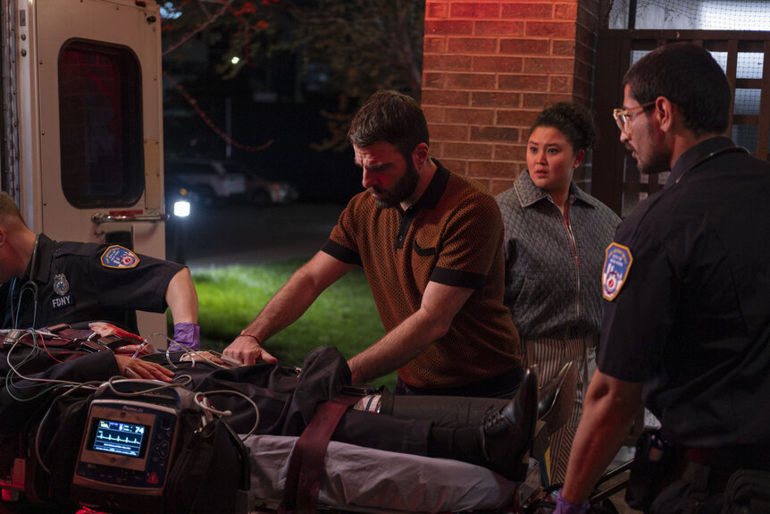 Dr. Oliver Wolf (Zachary Quinto) and Dr. Dana Dang (Aury Krebs) treating a patient in Brilliant Minds Season 1, Episode 4.