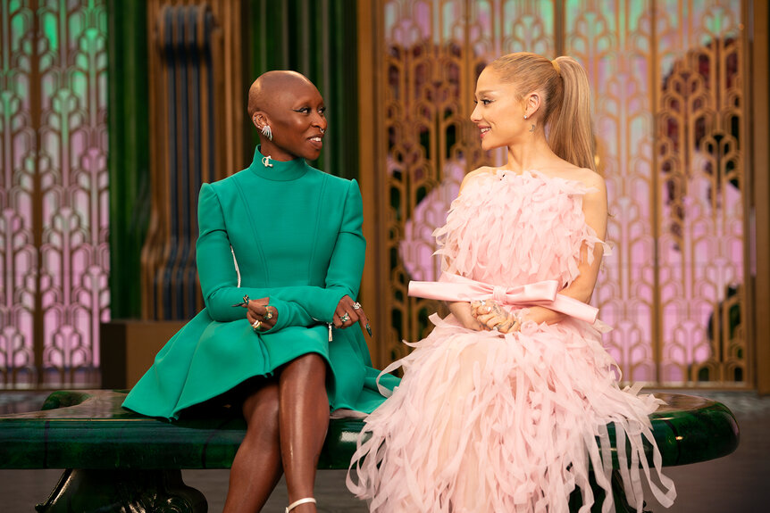 Cynthia Erivo and Ariana Grande look at each other on Defying Gravity: The Curtain Rises On Wicked