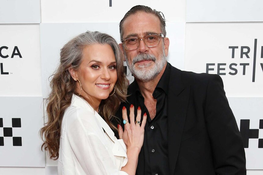 Jeffrey Dean Morgan and Hilaria Burton pose together on the red carpet for the tribecca film festival