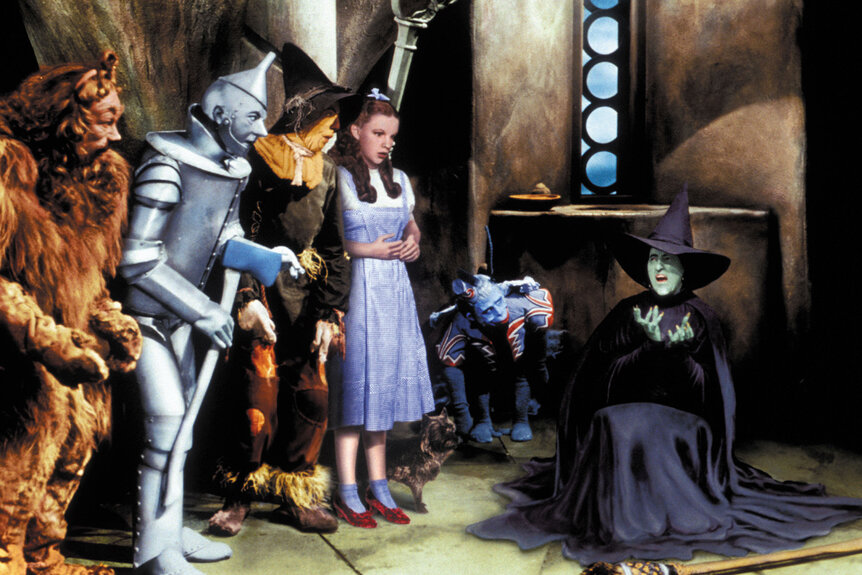 Dorothy, The Cowardly Lion, The Tin man, The scarecrow talk to the wicked witch in the Wizard of Oz