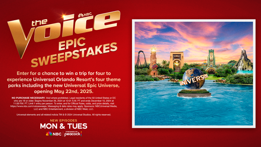 A graphic for The Voice Epic Sweepstakes entry rules and information.