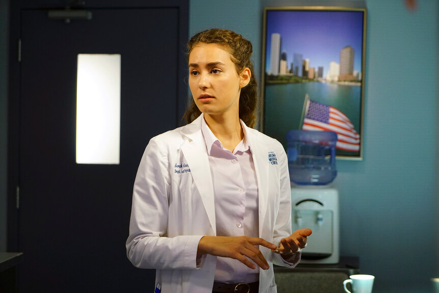 Sarah Reese stands in a hospital room on Chicago Med Season 3 Episode 10