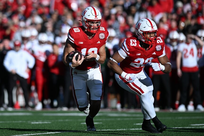 The Nebraska Cornhuskers football team plays a game.