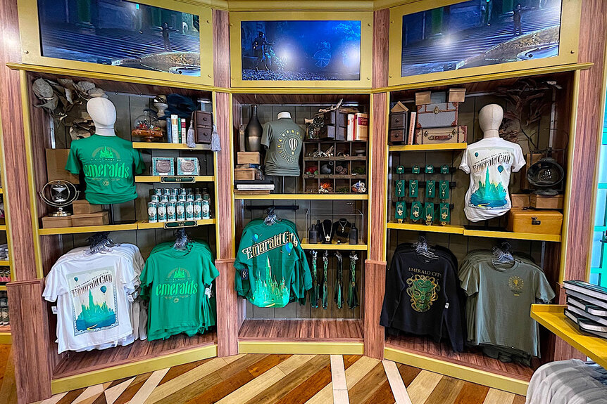 Wicked themed clothing inside of a store at Universal Studios Hollywood.