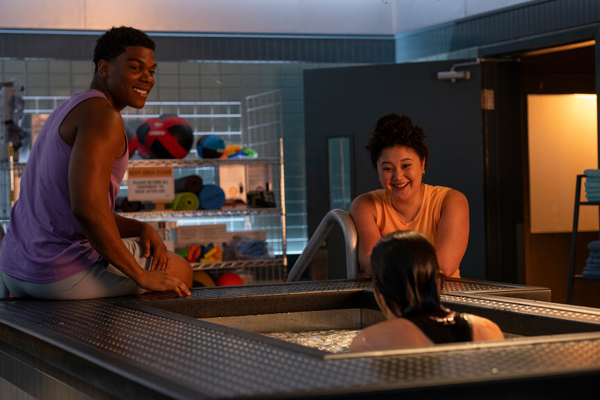 Jacob Nash and Dr. Dana Dang stand around a pool on Brilliant Minds Season 1 Episode 10.