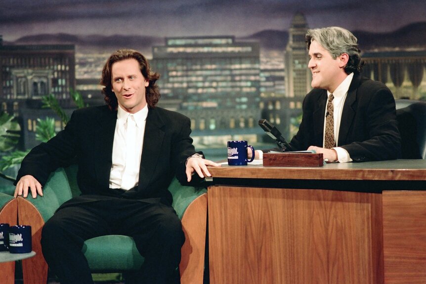 Steven Weber smiles during an interview with Jay Leno.