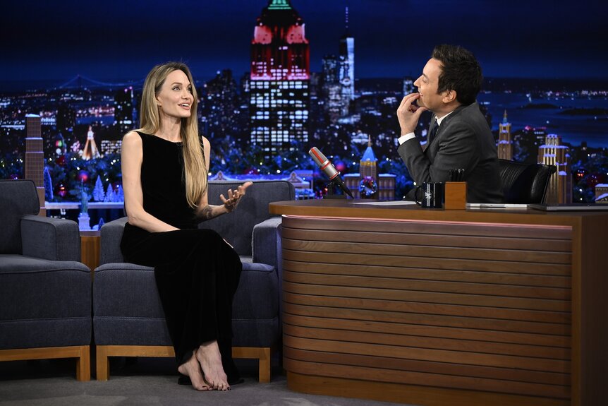 Angelina Jolie speaks with Jimmy Fallon on The Tonight Show Starring Jimmy Fallon Episode 2064.