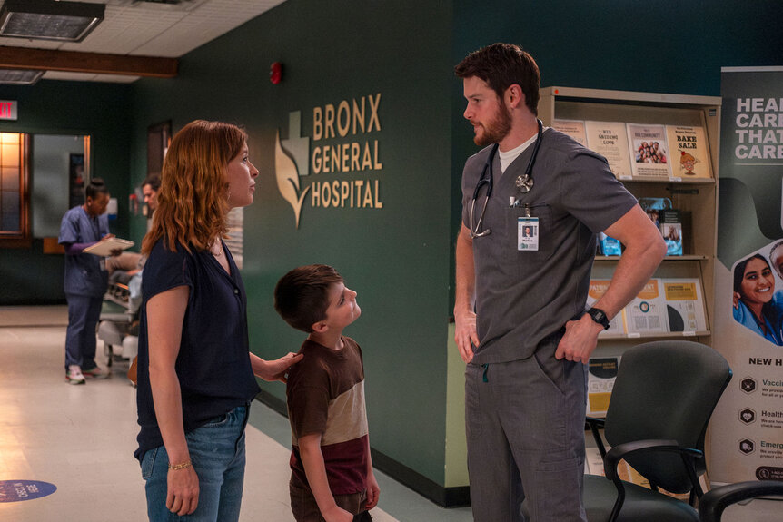 Michelle (Stacey Farber), Liam Marcus (Henry Falk), and Dr. Van Markus (Alex MacNicoll) in Brilliant Minds Season 1, Episode 12.