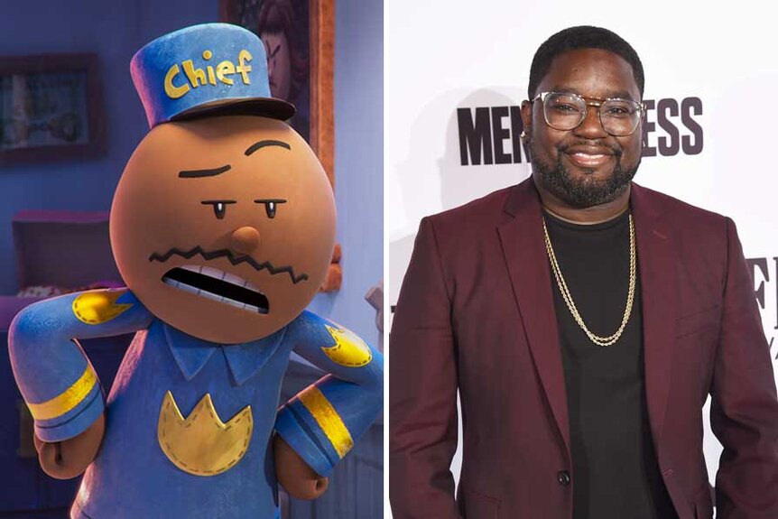 A split image of Chief from Dog Man and Lil Rel Howery.