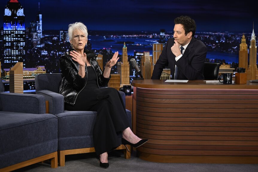 Jamie Lee Curtis speaks with Jimmy Fallon on The Tonight Show Starring Jimmy Fallon Episode 2075.