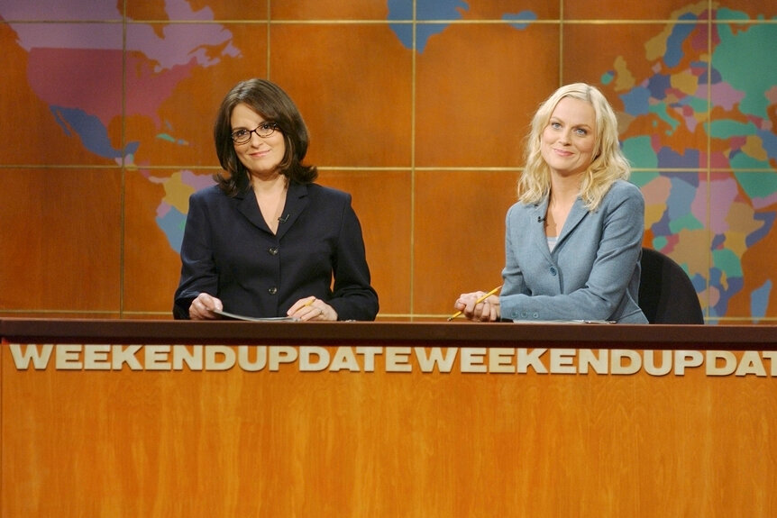 Tina Fey and Amy Poehler during weekend update on Saturday Night Live Season 31